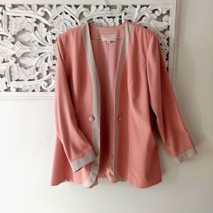 80s 90s Gordon Dress Collarless Peach Cream Blazer Padded Shoulders